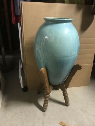 Vintage Catalina Island Clay Pottery Oil Vase 18” Rare - Sea Foam Green
