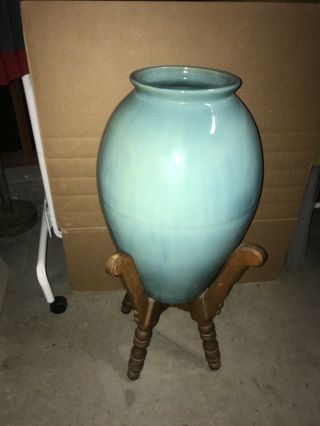 Vintage Catalina Island Clay Pottery Oil Vase 18” Rare - Sea Foam Green 2