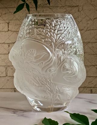 Lalique French Crystal Marina Vase Signed Authentic Underwater Scenes,  Box