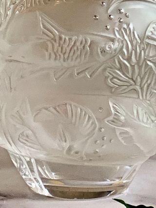 Lalique French Crystal Marina Vase Signed Authentic Underwater Scenes,  Box 4