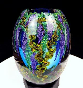 Chris Heilman Signed Art Glass Wisteria Blue Tinted 6 3/8 " Vessel