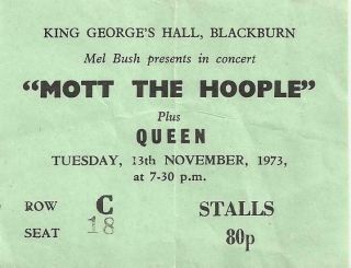 Queen 1973 Uk Concert Ticket Mott The Hoople Tour Mega - Rare