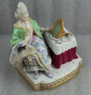 Meissen Porcelain Sense of Sight Lady With Mirror Dressing Table Figurine E5 6