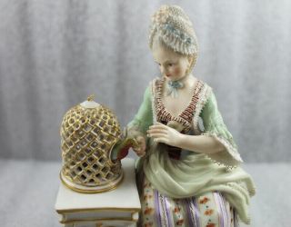 Meissen Porcelain Lady & Bird Cage Sense of Touch Feeling Figurine E4 2