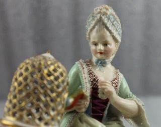 Meissen Porcelain Lady & Bird Cage Sense of Touch Feeling Figurine E4 7