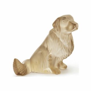 Lalique Golden Retriever Dog Figure Gold Lustre Crystal Puppy Brand