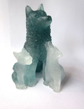 Daum France Pate De Verre Wolf Mother And Cubs Figurine French Art Glass Animal