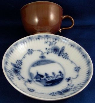Antique 18thc Meissen Porcelain Cup & Saucer Brown Blue Scene Porzellan Tasse 2