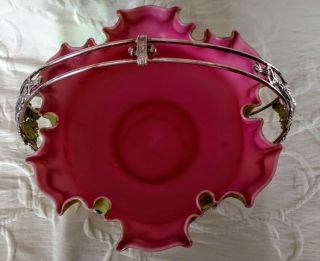 Thomas Webb,  1880 ' s English Cased Satin Glass Bridal Bowl w/Silver Basket Set 4