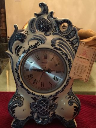 Vintage Blue Delft Pewter Clock