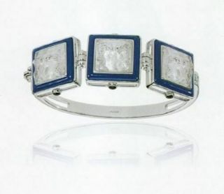 Lalique Crystal ARETHUSE Bangle Masque De Femme Silver Bracelet Blue 4