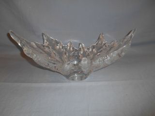Large Lalique Champs Elysees Crystal Centerpiece Frosted Leaf Bowl Signed Fance