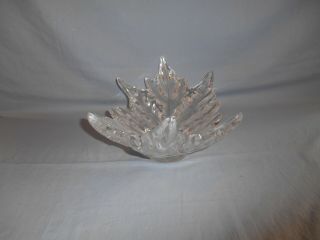 Large Lalique Champs Elysees Crystal Centerpiece Frosted Leaf Bowl Signed Fance 2