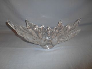 Large Lalique Champs Elysees Crystal Centerpiece Frosted Leaf Bowl Signed Fance 3