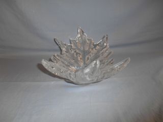Large Lalique Champs Elysees Crystal Centerpiece Frosted Leaf Bowl Signed Fance 4