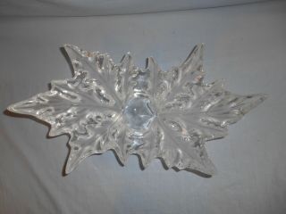 Large Lalique Champs Elysees Crystal Centerpiece Frosted Leaf Bowl Signed Fance 5