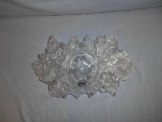 Large Lalique Champs Elysees Crystal Centerpiece Frosted Leaf Bowl Signed Fance 6