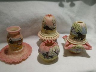 3 Fenton Fairy Lamps And Rose Bowl