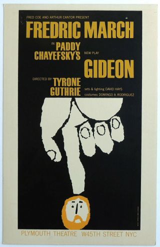 Triton Offers Orig 1961 Broadway Poster Gideon Paddy Chayefsky Frederic March