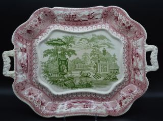 15½ " Tray For Soup Tureen In Pink Green Thomas Mayer Transferware Canova 1826 - 35