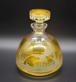 Moser Czech Whiskey Birds Of The Wild Cased Amber Cut To Clear 7 " Decanter