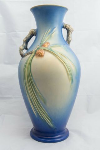 Rare Roseville Pine Cone Blue Vase 807 - 15