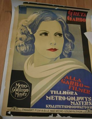 1930 Actress Greta Garbo Mgm Swedish Movie Poster On Linen