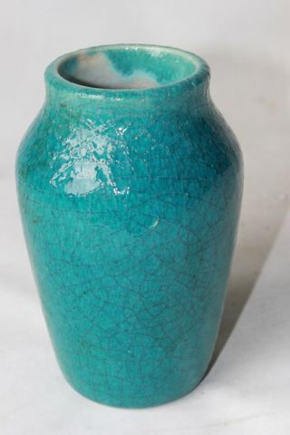 Glen Lukens Vase Blue Glazed Crackleware American Signed Pottery Art Deco Marked