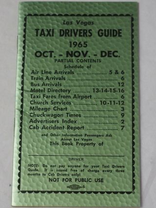 1965 Las Vegas Taxi Drivers Guide 24 Pages For Taxi Drivers Scarce