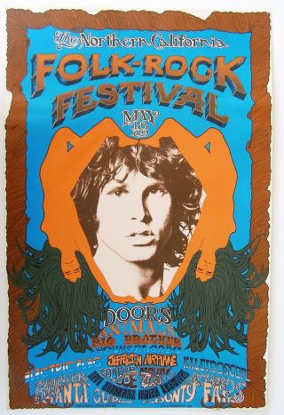 1968 Northern California Folk Rock Festival Jim Morrison Poster,  Doors,  Animals,