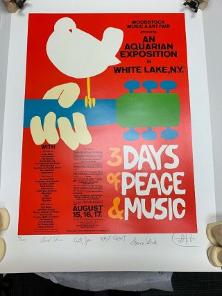 Arnold Skolnick Signed Woodstock Poster Autographed By Santana,  Gravy,  More