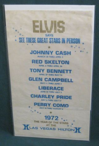 Elvis Presley Las Vegas Hilton Display Poster 1972 Year Of The Stars Ad Rare