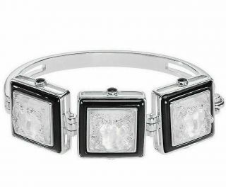 Lalique Crystal Arethuse Bangle Masque De Femme Silver Bracelet Black