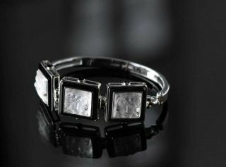 Lalique Crystal ARETHUSE Bangle Masque De Femme Silver Bracelet Black 3