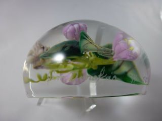 Jim Donofrio Pink Flowers and Fairy Goblin Root Glass Paperweight 3