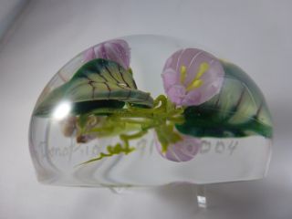 Jim Donofrio Pink Flowers and Fairy Goblin Root Glass Paperweight 4