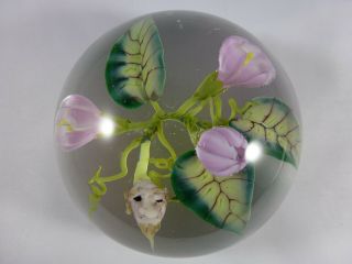 Jim Donofrio Pink Flowers and Fairy Goblin Root Glass Paperweight 7