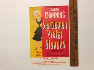 Theater Flyer Carol Channing Gentleman Prefer Blondes Lyceum Theater Minneapolis