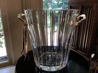 Baccarat France Maxim Champagne Bucket with Bronze Handles & Tongs 4