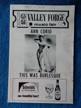 This Was Burlesque - Valley Forge Music Playbill - September 1969 - Ann Corio