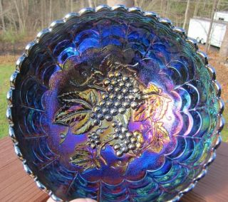 Imperial " Grape " Carnival Glass Electric Cobalt Blue 9 " Ics Bowl - Unmarked