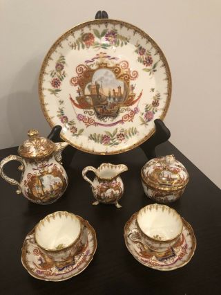 Rare Antique Meissen Porcelain Coffee Set With Charger Circa 1814