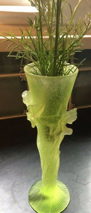 Daum France Vert Green Orchid Vase Pate De Verre Signed 8