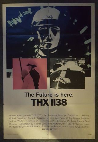 Thx 1138 1970 Folded One Sheet Movie Poster 1st Film Dir.  George Lucas