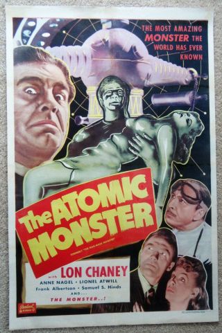Atomic Monster R53 1sht Movie Poster Linen Lon Chaney Jr.  Vg