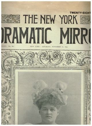 Rare November 16,  1895 York Dramatic Mirror With Cover Of May Garlick