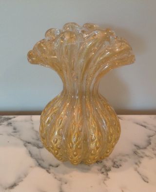 Murano Glass Vase By Barovier And Toso In Brilliant Gold