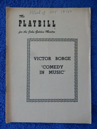 Comedy In Music - John Golden Theatre Playbill - October 1953 - Victor Borge