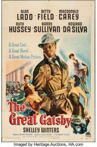 1949 Release 27x41 1 - Sheet Poster Great Gatsby Alan Ladd Fitzgerald