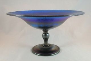 Extra Large Tiffany Studios Stunning Blue Favrile Glass Compote Onion Skin Edges